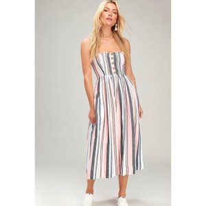 Free People $198 Lilah Multi Striped Pleated Midi Dress NEW
